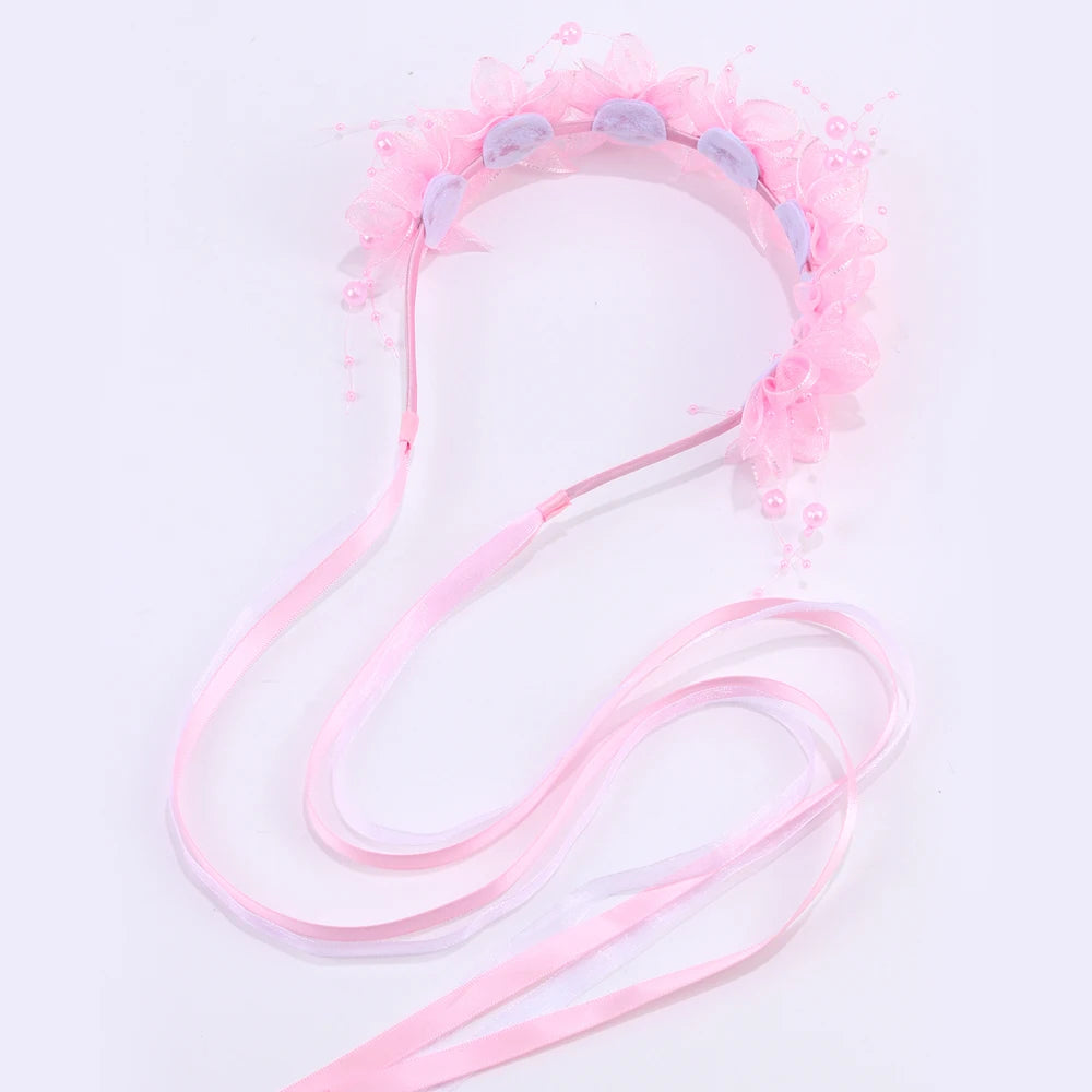 Fairy Flower Headband Sweet Lovely Girl Lace Floral Pearls Hair Hoop For Princess Wedding Birthday Headwear Accessories Gifts