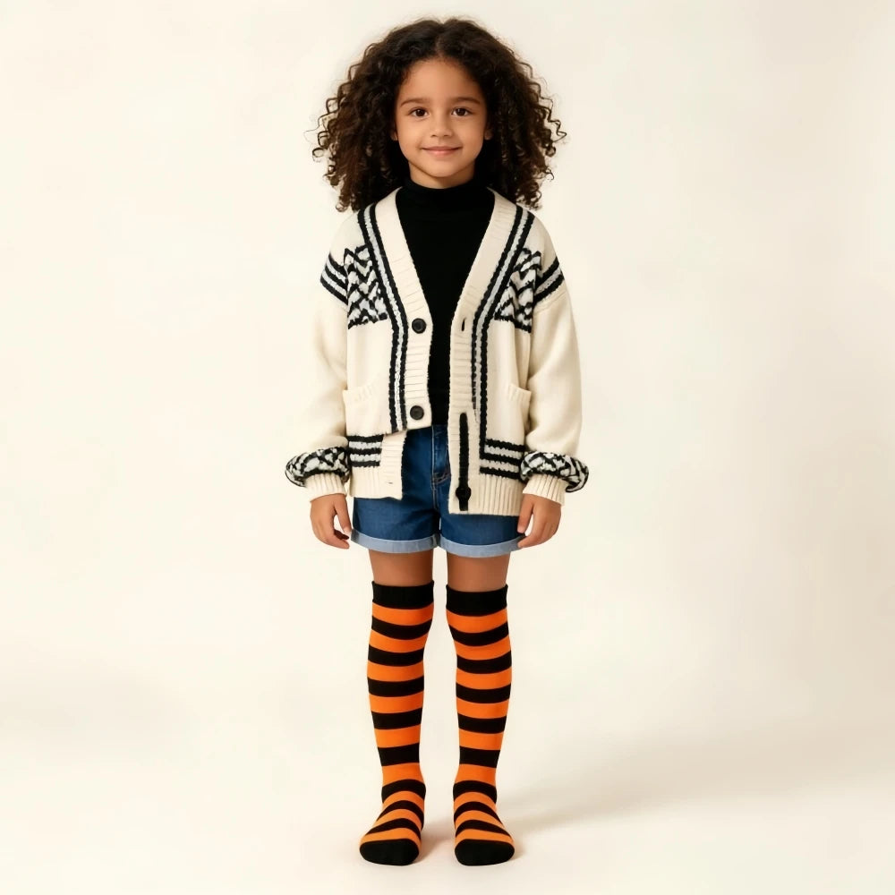Kids Knee High Socks Cotton Halloween Colorful Zebra Stripes Long Tube Clown Striped Knee Socks Boys Girls Dopamine Xmas