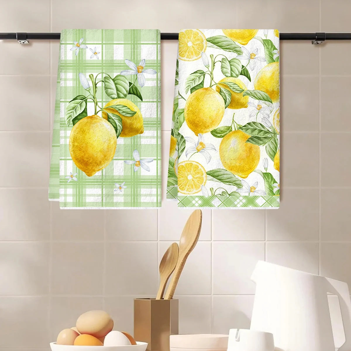 2pcs Italy Lemon Hand Towels Lemon Themed Dish Towels Polyester Bathroom Decorative Rustic Cloths Tea Towels for Kitchen