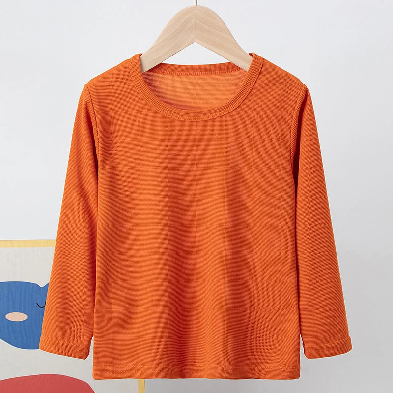 Children's Autumn Solid Color Simple Joker Long Sleeve T-Shirt Boys Casual Sports Shirt Girls Fashion Round Neck Sweater