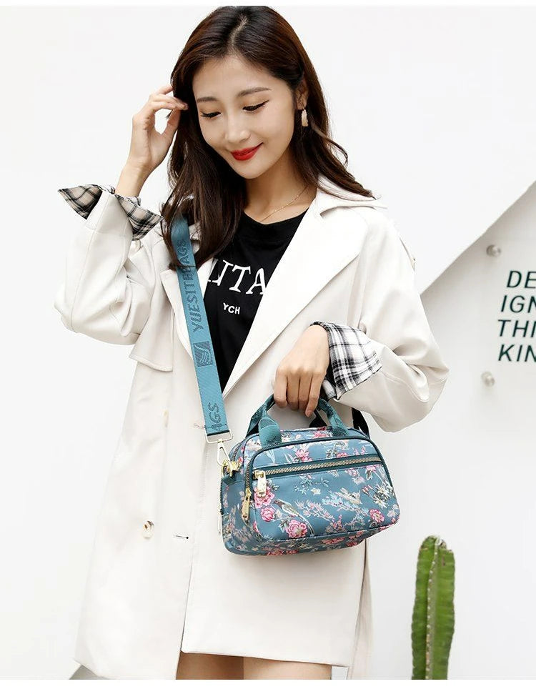 New Nylon Canvas Bag Large Bag Waterproof Shopping Bag Large Capacity Floral Shoulder Handbag Women Bag Mother Bag