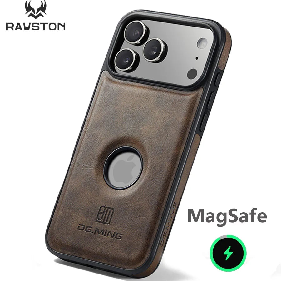 Luxury Strong Magnetic Leather Case for iPhone 16 Pro Max 17 Air 15 14 Plus 13 12 11 Logo View Wireless Macsafe Magsafe Cover