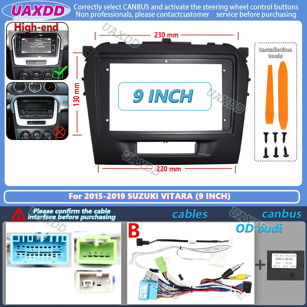 For 2022-2023 Suzuki VITARA 9INCH Android Frame Kit Panel 2Din Car Interior Fascia Cable Video Harness Navigation Decoder Canbus