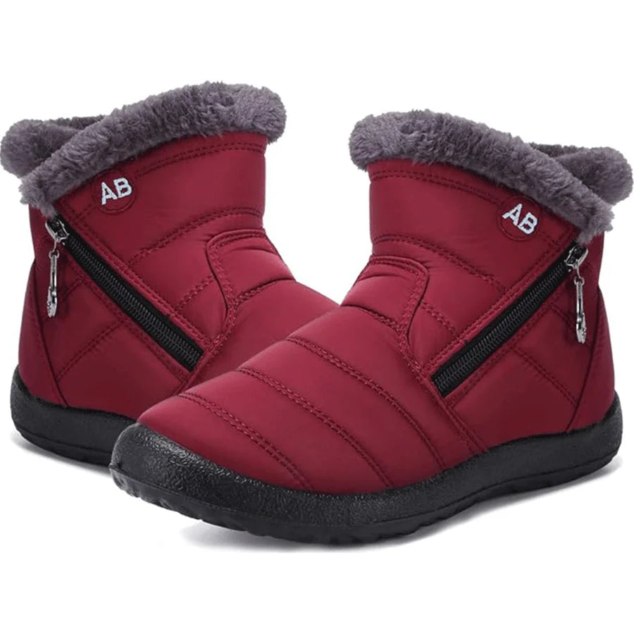 Women's Casual Sports Shoes, Mid-Calf Thick Plush Waterproof Cotton Boots, Outer Zipper Cotton Boots