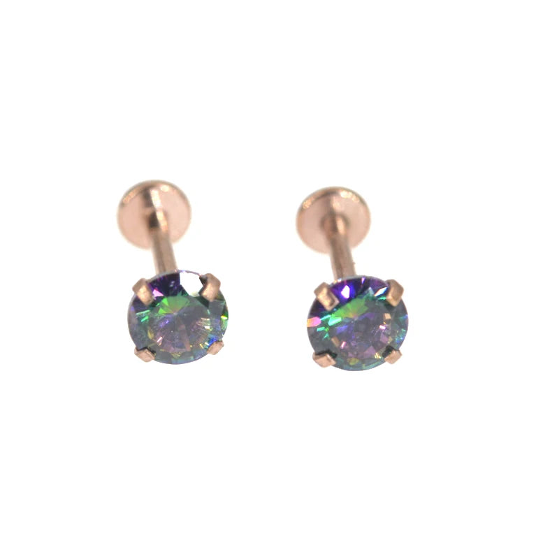 2Pcs 2-5mm Gem Solid Steel  Tragus Cartilage Ear Stud Crystal Zircon Earrings Piercing Jewelry Cartilage Piercing Earrings Prong