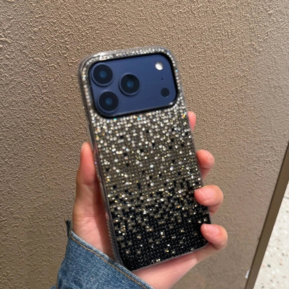 Luxury Bling Glitter Diamond Gradient Phone Case For iPhone 17 Pro Max 16 15 14 13 Pro Max Rhinestones Shockproof Bumper Cover