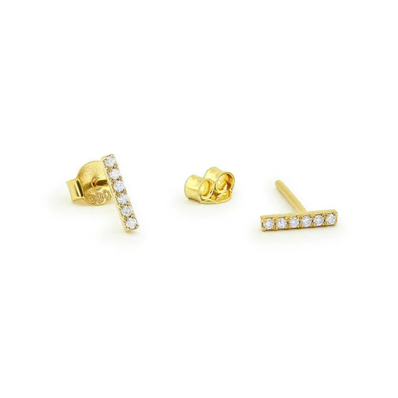 925 Sterling Silver Needle Zirconia Minimalist Flat Bar Stud Earrings For Women Punk Fine Jewelry Geometry Brincos Bijoux
