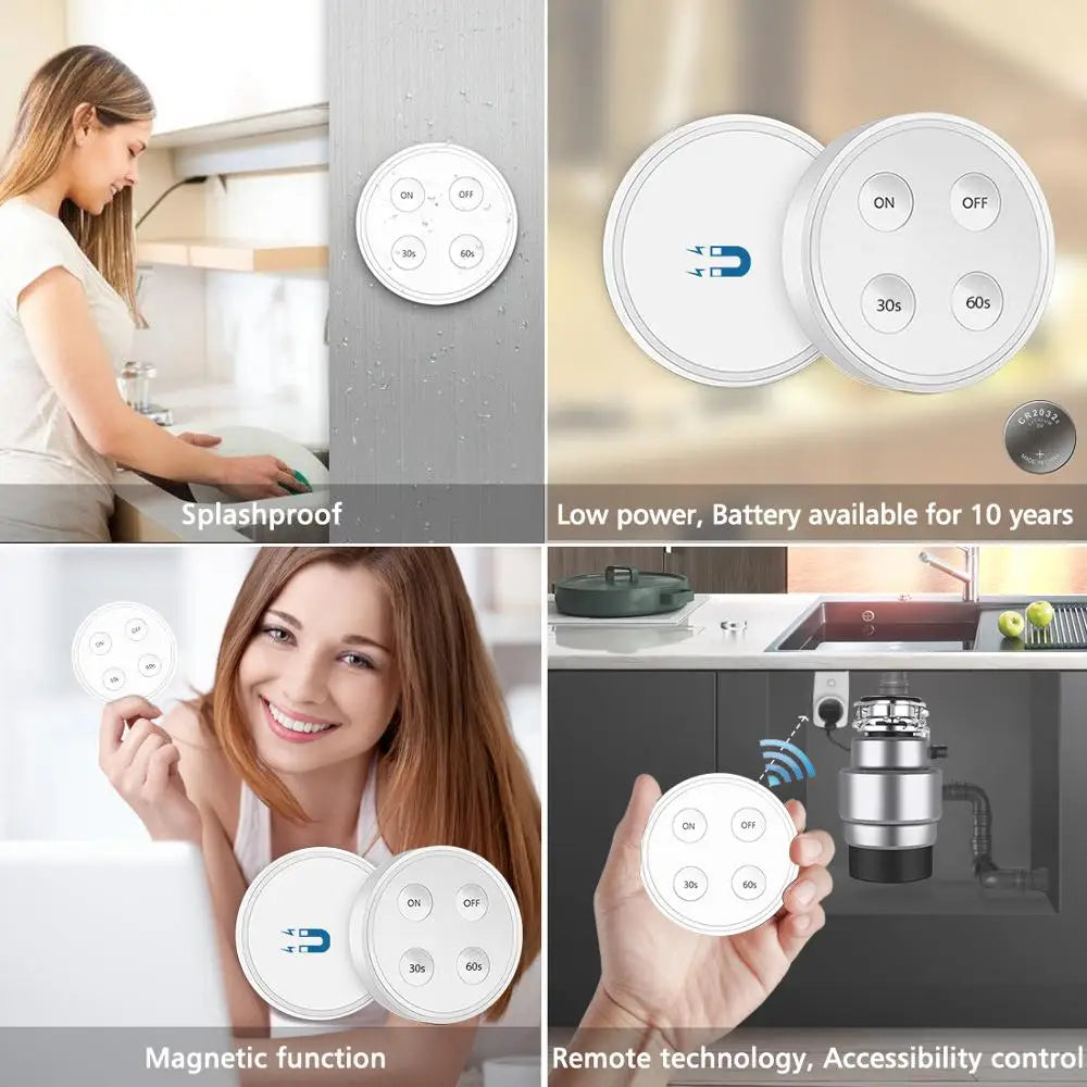 Kitchen Food Garbage Disposal Waste Grinder Remote Control Wireless Switch Timer EU KR Plug 16A Air Switch Replace No Pipe