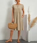 Summer Short-sleeved Dress With Pockets Fashion Solid Round Neck A-line Dresses For Women Clothing