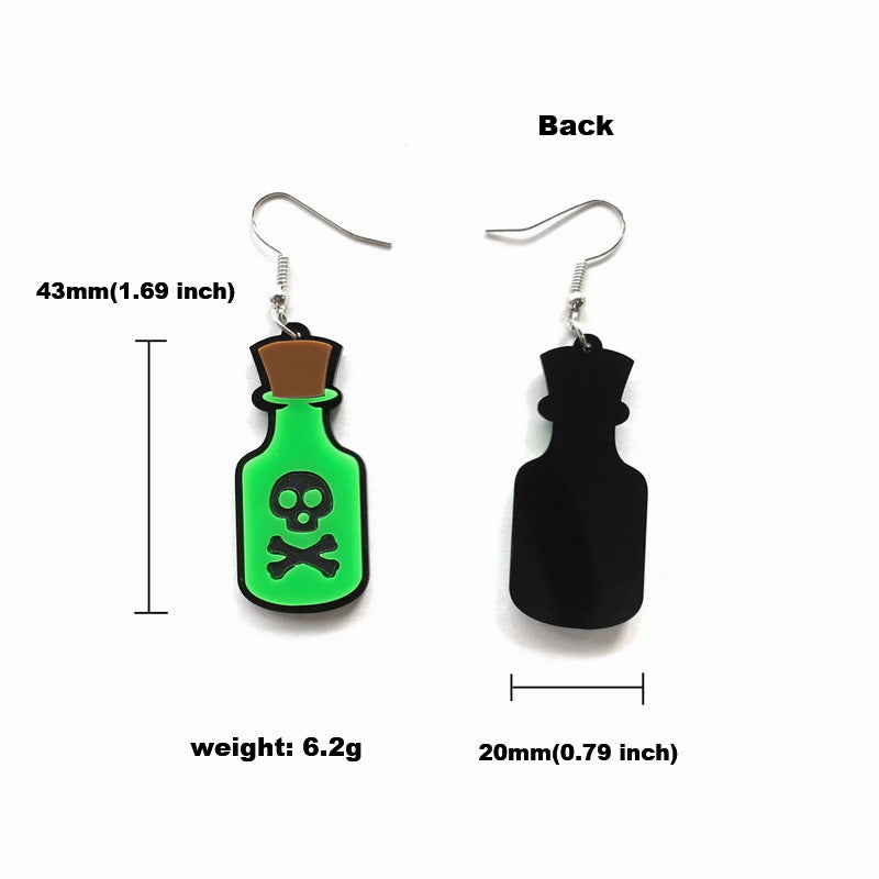 Witch Skull Poison Bottle Earrings