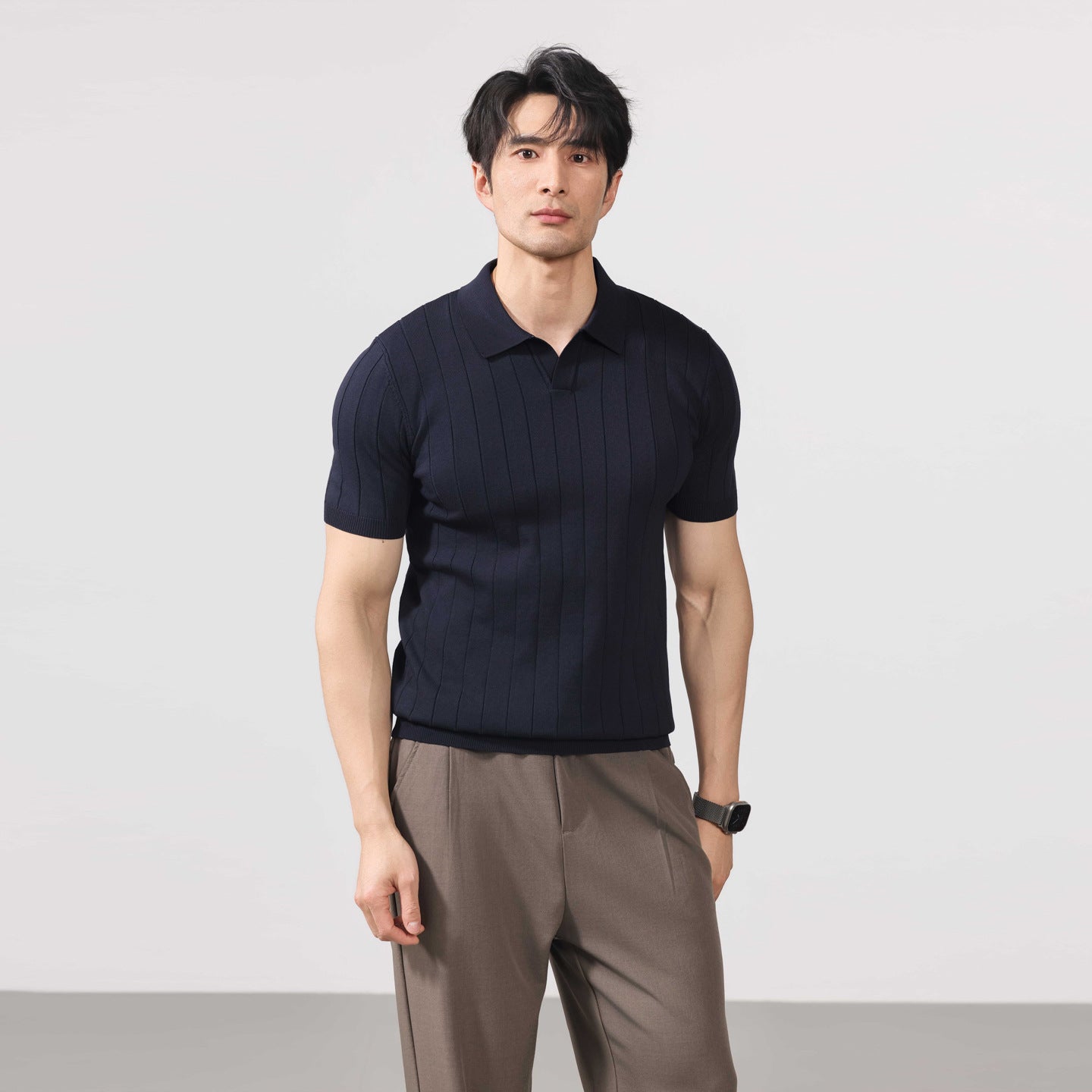New Mens Short-sleeve Striped Knit Sweater
