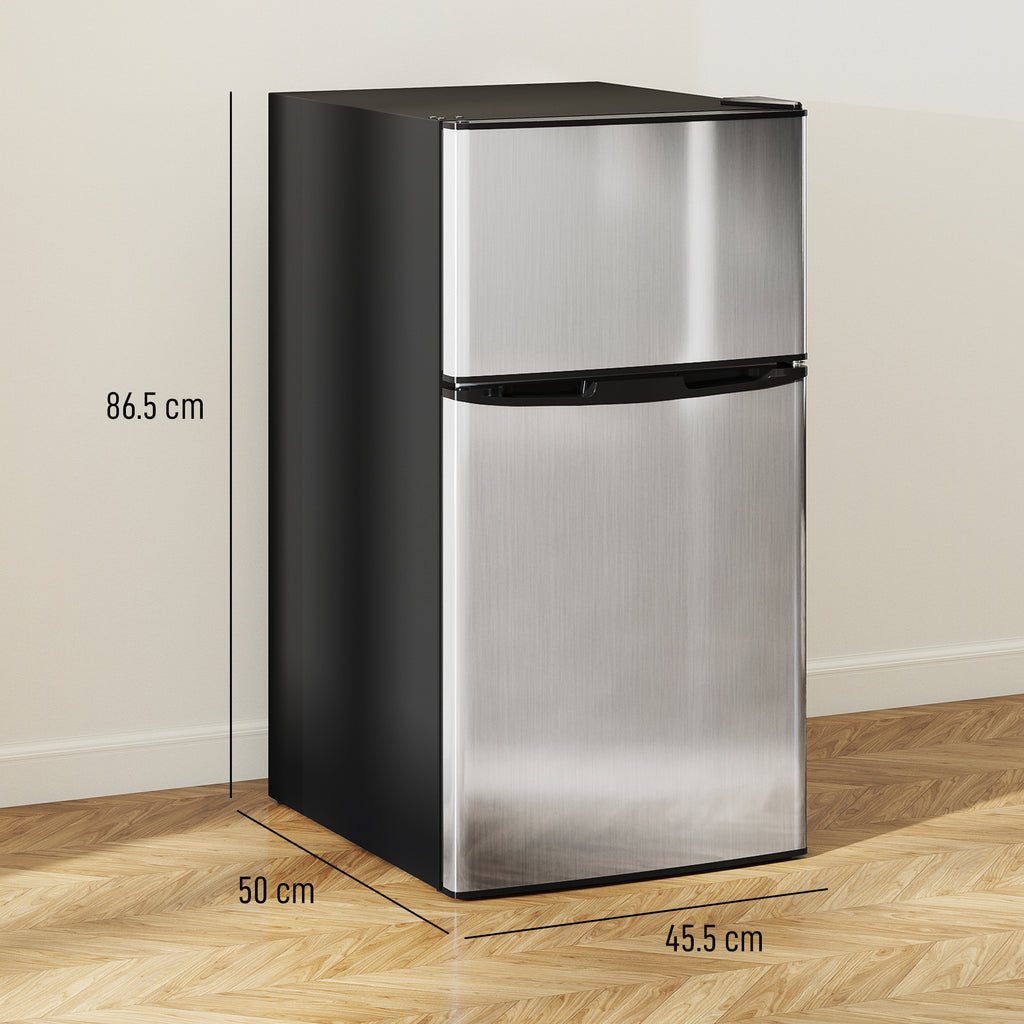 88L Under Counter Fridge Freezer, Small Refrigerator With 5-Setting, 3 Star Freezer Rating, Black And Silver Tone
