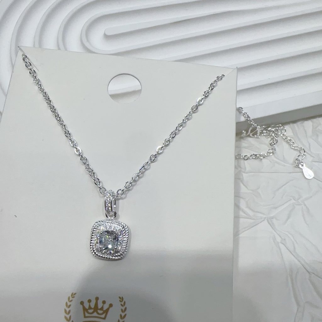1pc 999 Sterling Silver Square Zircon Pendant Necklace, Elegant & Shiny Style, Perfect For Daily, Dating & Gifting, Ideal Valentine's Gift