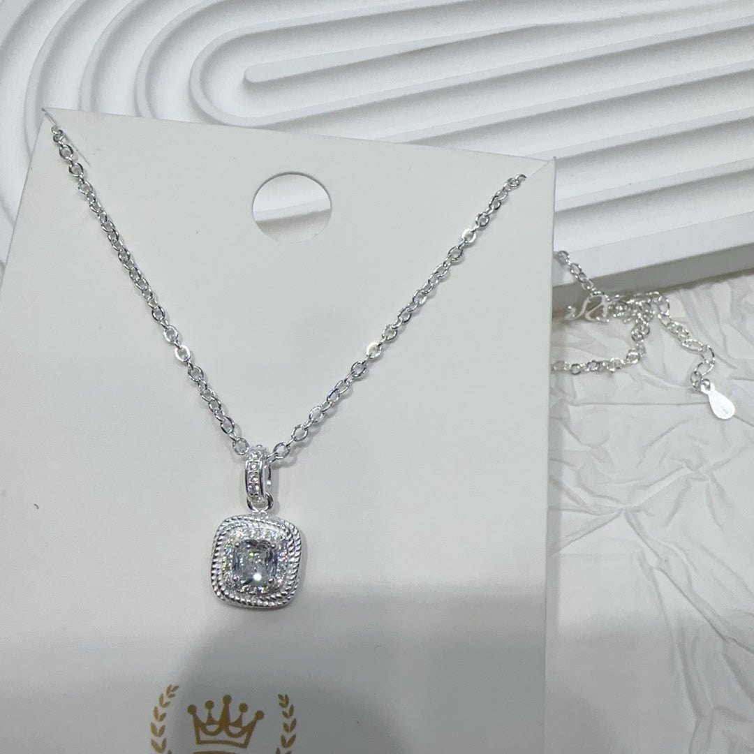1pc 999 Sterling Silver Square Zircon Pendant Necklace, Elegant & Shiny Style, Perfect For Daily, Dating & Gifting, Ideal Valentine's Gift