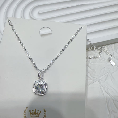 1pc 999 Sterling Silver Square Zircon Pendant Necklace, Elegant & Shiny Style, Perfect For Daily, Dating & Gifting, Ideal Valentine's Gift