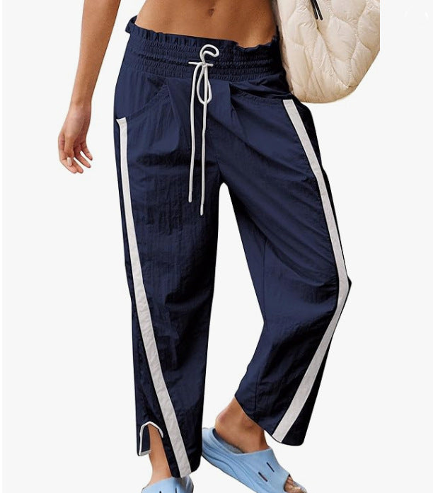 Women's Casual Drawstring Side-Striped Straight-Leg Pants