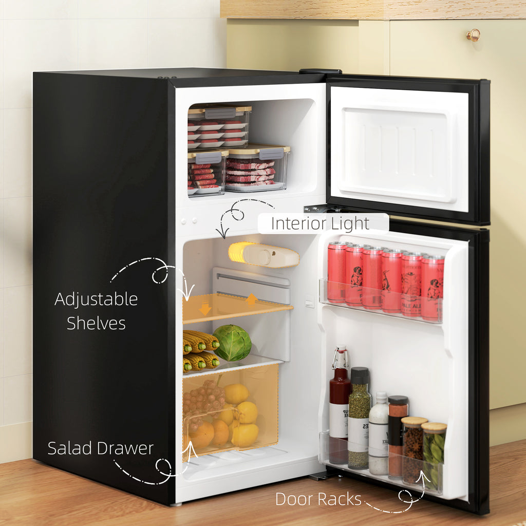 88L Under Counter Fridge Freezer, Small Refrigerator With 5-Setting, 3 Star Freezer Rating, Black