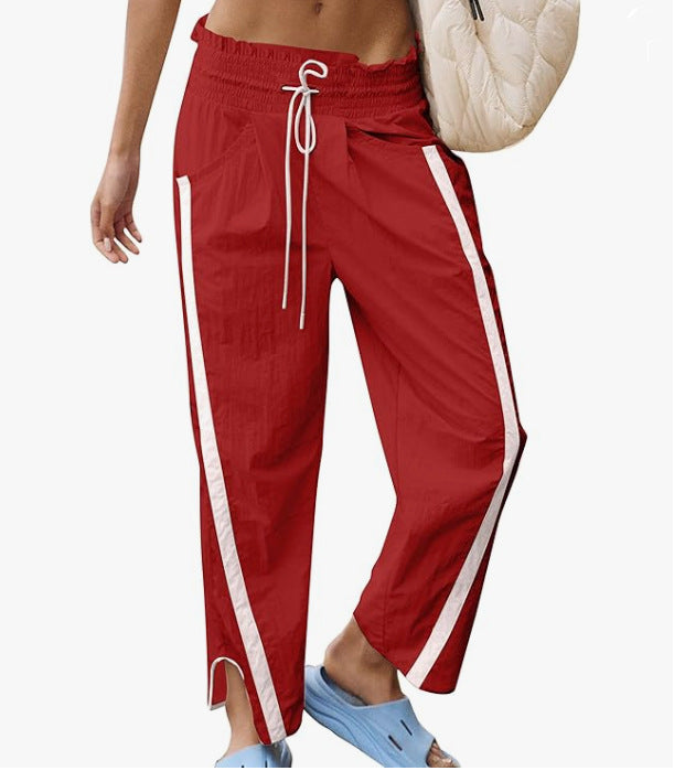 Women's Casual Drawstring Side-Striped Straight-Leg Pants