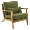 Mid-Century Oak Accent Chair - Linen-Cotton Forest Green Upholstered Single Lounge Chair, Indoor Armchair With Sturdy Wood Frame - 330LBS Weight Capacity