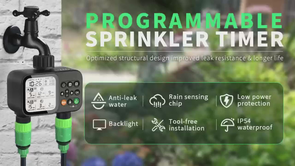 Smart 2-Outlet Irrigation Timer with Backlit LCD Display Rain Sensor for Outdoor Garden Automatic Irrigation Watering System