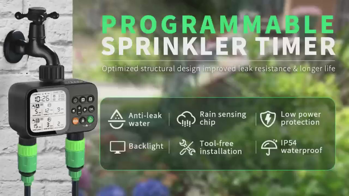 Smart 2-Outlet Irrigation Timer with Backlit LCD Display Rain Sensor for Outdoor Garden Automatic Irrigation Watering System