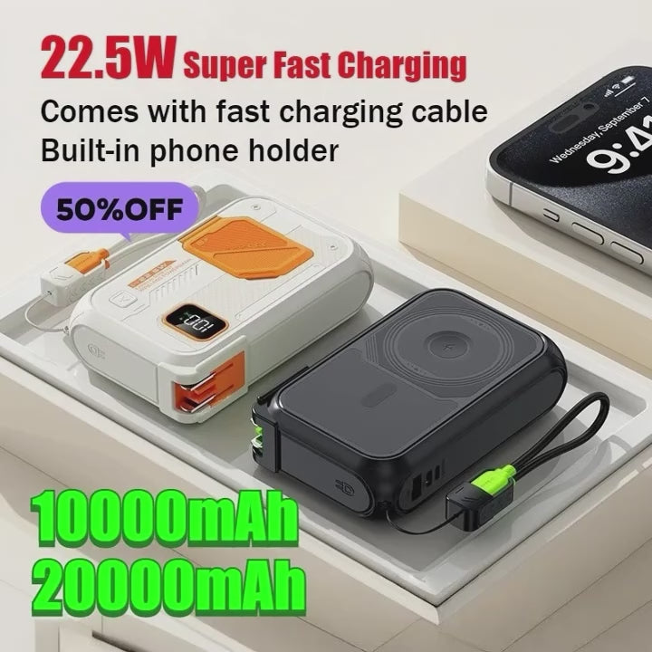 22.5W 20000mAh Power Bank with AC Plug Super Fast Charging Wireless Charging Compact and Portable Mobile Power Supply