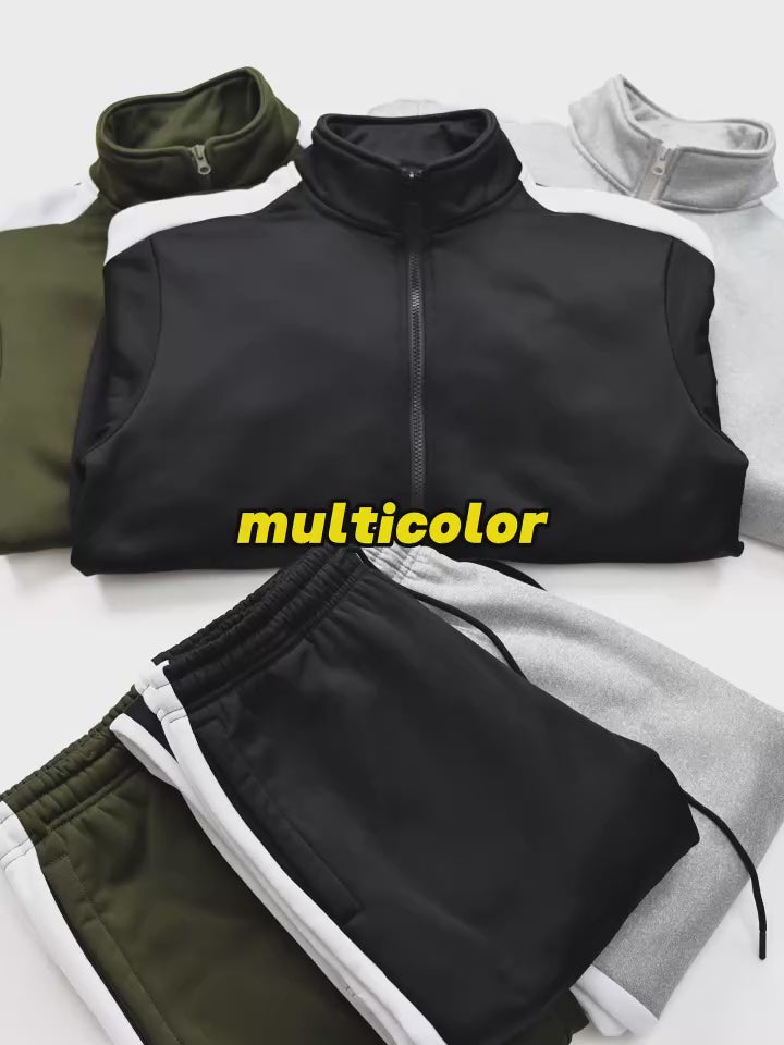 Men's Casual Tracksuit Zip Up Stand Collar Jacket & Sweatpants Classic Striped Suit for Men Fall Winter Daily Outdoor Streetwear