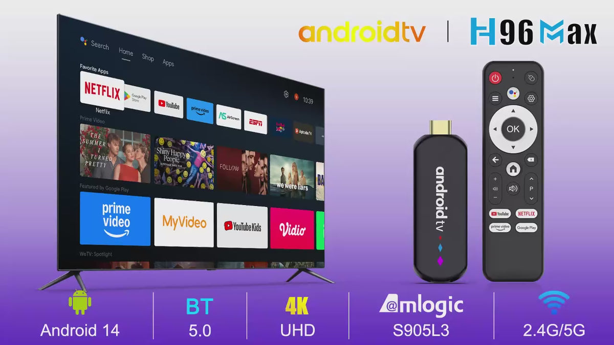 Amlogic S905l3 Android 14.0 H96 Max TV Stick Quad Core 4K Video WiFi Voice Assistant Remote 2GB 16GB Media Player Smart TV Box