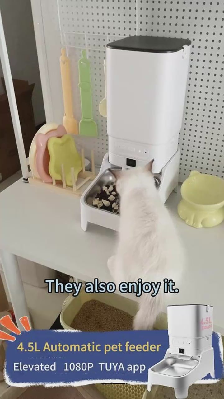 Smart Automatic Pet Feeder with 1080P HD Camera 15cm Elevated 5G WiFi Tuya APP Furpipi Control Automatic Cat Dog Food Dispenser