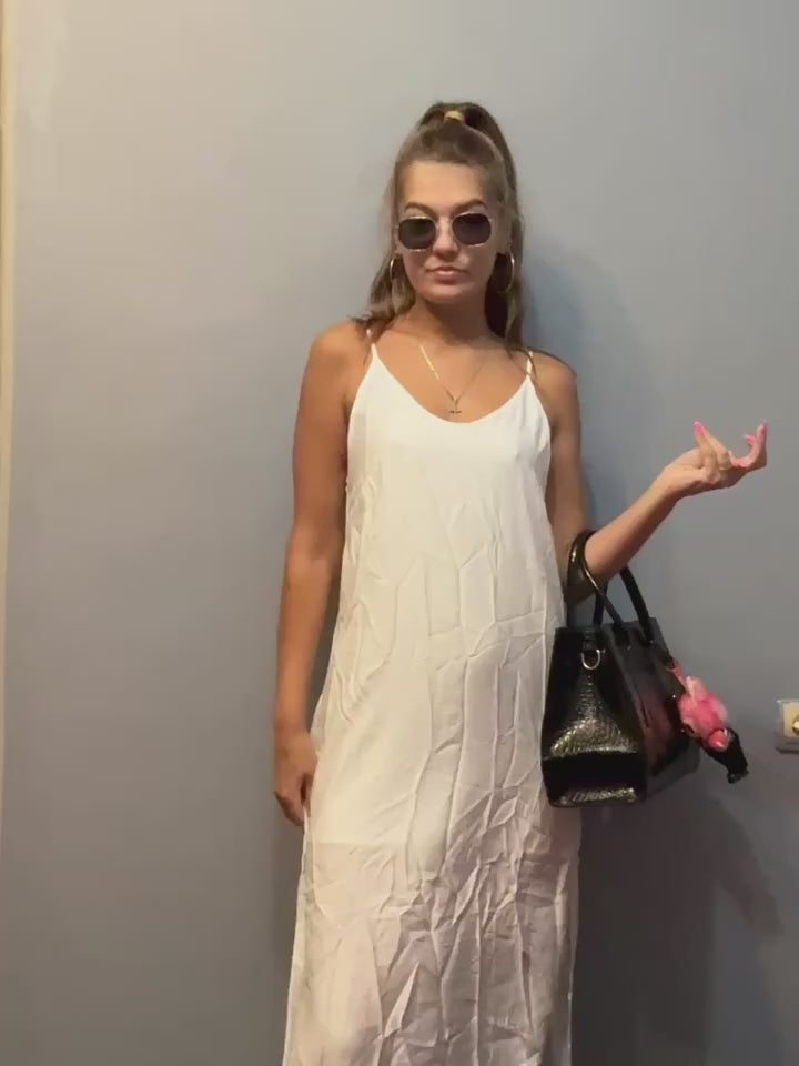 Linad Summer Casual White Long Dress Sexy Loose Backless Split Dresses Woman Street Chic V Neck Straight Dress For Women 2025